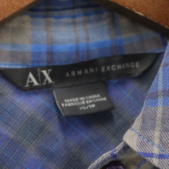 AX Armani Exchange Flannel Shirt Womens Blue Plaid Button Down Collared XS - Picture 7 of 10